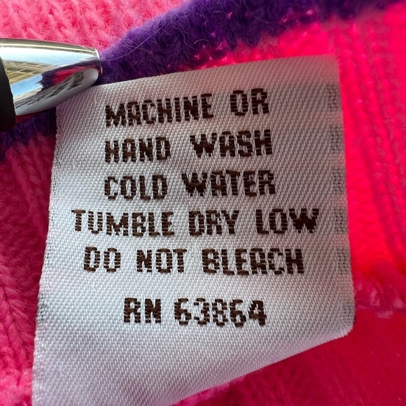 Vintage Hot Fudge Kitty Kitten Cat Neon Checkered Knit Sweater Purple Pink GUC - Picture 9 of 9